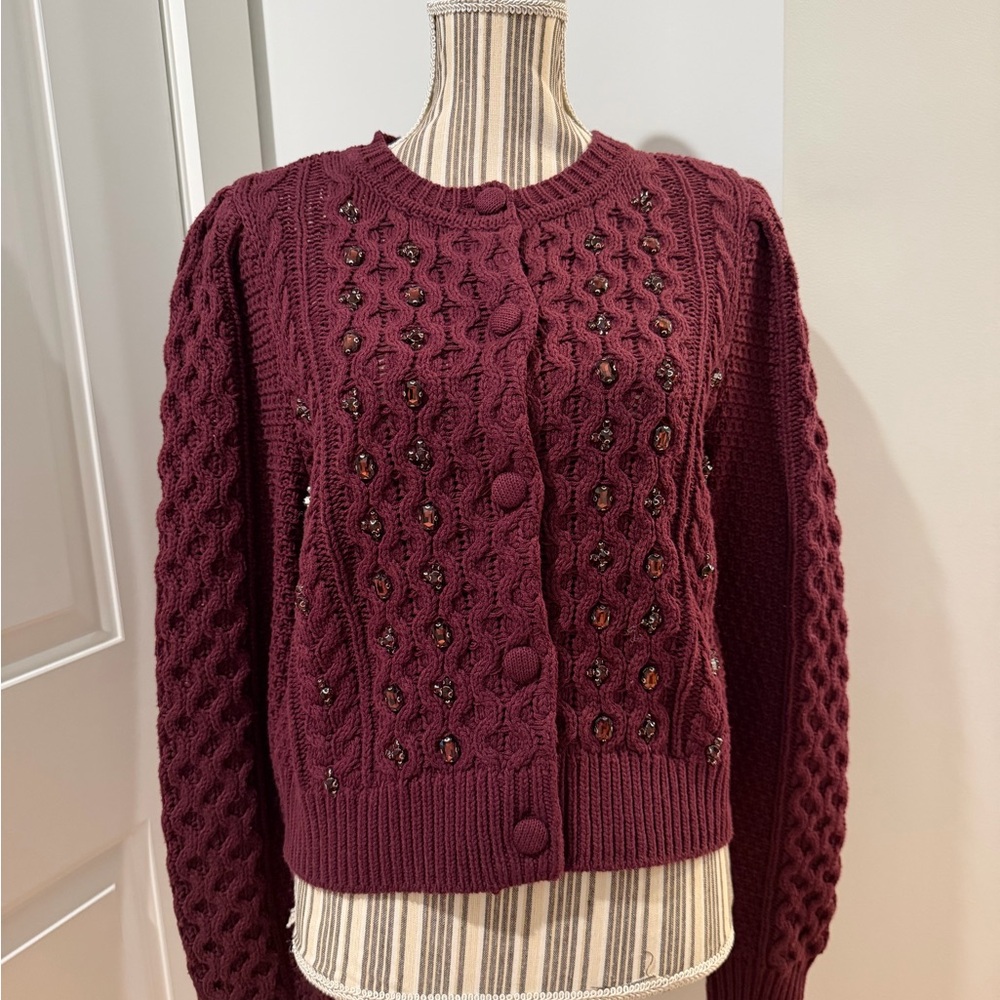 NWT Caroline Constas Burgundy Knit Cardigan